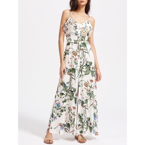 ✨HP✨White Botanical Print Front Ruffle Cami Dress✨ - Picture 4 of 7